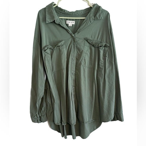 Ava & Viv Olive Button-Down Shirt - Picture 1 of 8